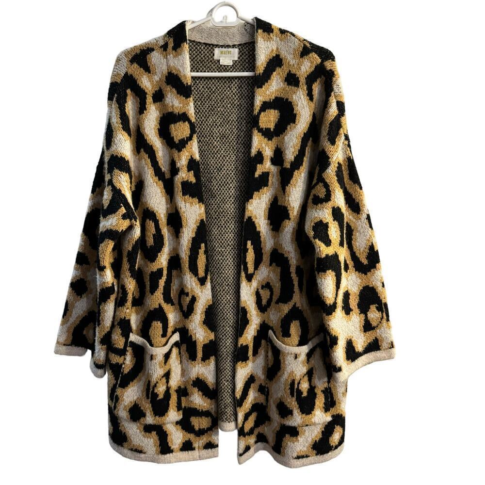 Anthropologie Maeve Open Oversized Leopard Knit Cardigan Coat Size Small